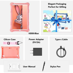 Tablette Enfants, 8 Pouces, Android, 6+10 RAM, 128Go ROM (Carte TF 256 Go), certifiée Google, Logiciel Enfant préinstallé, Wi-FI