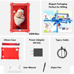 Tablette Enfants, 8 Pouces, Android, 6+10 RAM, 128 Go ROM (Carte TF 256 Go), certifiée Google, Logiciel Enfant préinstallé, Wi-F
