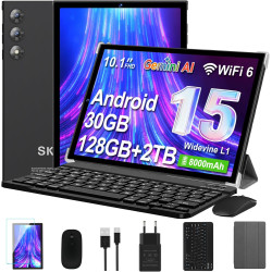 Android 15 Tablette 10 Pouces avec Gemini AI, 30 Go RAM + 128 Go ROM (Extensible Jusqu'à 2 To), WiFi 6, 8000 mAh, Widevine L1, O