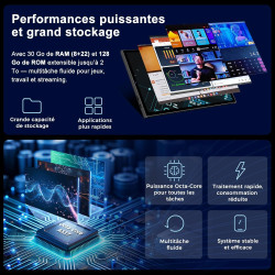 Android 15 Tablette 10 Pouces avec Gemini AI, 30 Go RAM + 128 Go ROM (Extensible Jusqu'à 2 To), WiFi 6, 8000 mAh, Widevine L1, O