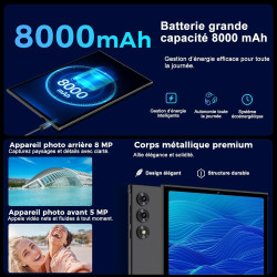Android 15 Tablette 10 Pouces avec Gemini AI, 30 Go RAM + 128 Go ROM (Extensible Jusqu'à 2 To), WiFi 6, 8000 mAh, Widevine L1, O
