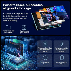 Android 15 Tablette 10 Pouces avec Gemini AI, 30 Go RAM + 128 Go ROM (Extensible Jusqu'à 2 To), WiFi 6, 8000 mAh, Widevine L1, O