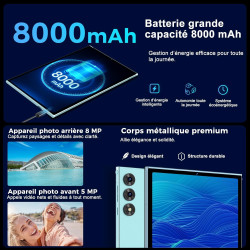 Android 15 Tablette 10 Pouces avec Gemini AI, 30 Go RAM + 128 Go ROM (Extensible Jusqu'à 2 To), WiFi 6, 8000 mAh, Widevine L1, O
