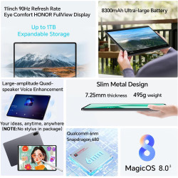 HONOR Pad X8A 4Go 128Go, Extensible à 1 TB, WiFi Tablette, Écran 11 Pouces 90Hz, Snapdragon 680, 4 Haut-parleurs, Batterie de 83