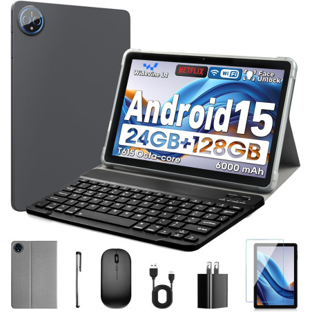 10" android 15 tablet: 24 gb ram + 128 gb rom (1 tb max), octa-core, 1280x800 hd ips touchscreen, 5mp+8mp cameras, 6000mah, with