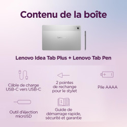 Lenovo idea tab plus - tablette tactile 12.1'' 2.5k, 90hz (mediatek dimensity 6400, 8coeurs, ram 8go, ufs 2.2 256go, android 15,