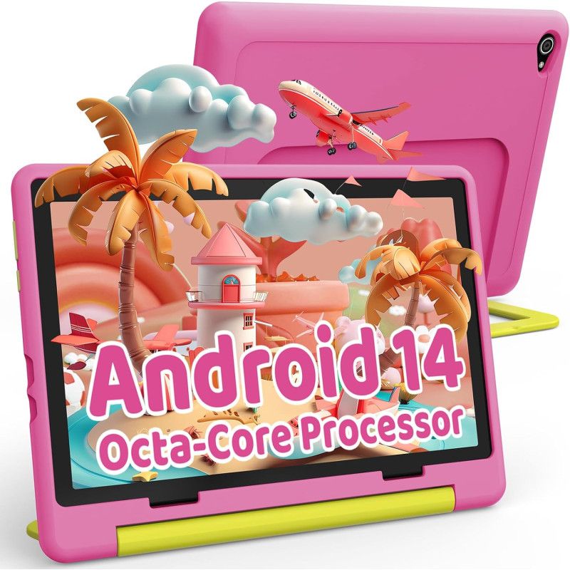Kids tablette android 14 pour enfants, processeur octa-core, 14 go + 64 go, 5000 mah, contrôle parental, wifi 6, bleutooth 5.3, 
