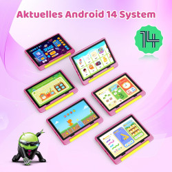 Kids tablette android 14 pour enfants, processeur octa-core, 14 go + 64 go, 5000 mah, contrôle parental, wifi 6, bleutooth 5.3, 