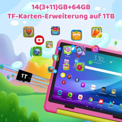 Kids tablette android 14 pour enfants, processeur octa-core, 14 go + 64 go, 5000 mah, contrôle parental, wifi 6, bleutooth 5.3, 