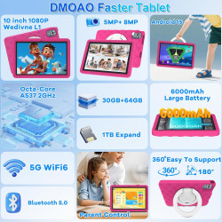 DMOAO Tablette Enfants 10 Pouces Android 15 avec 30Go RAM (TF 2To), 5G WI-FI 6, Widevine L1, Contr ô Le Parental, 8-Core, Tablet