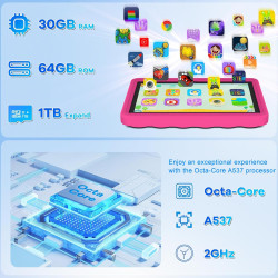 DMOAO Tablette Enfants 10 Pouces Android 15 avec 30Go RAM (TF 2To), 5G WI-FI 6, Widevine L1, Contr ô Le Parental, 8-Core, Tablet