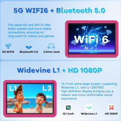 DMOAO Tablette Enfants 10 Pouces Android 15 avec 30Go RAM (TF 2To), 5G WI-FI 6, Widevine L1, Contr ô Le Parental, 8-Core, Tablet