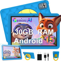 DMOAO Tablette Enfants 10 Pouces Android 15 avec 30Go RAM (TF 2To), 5G WI-FI 6, Widevine L1, Contrôle Parental, 8-Core, Tablette