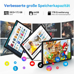 Tablette android 15, 10 pouces tablette, 20go + 64go (extensible à 1 tb), tablette android avec bleutooth 5.3, wifi 6, double ap