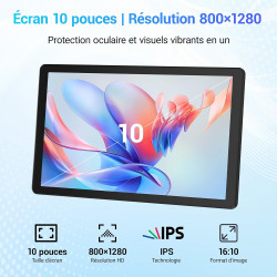 Tablette 10 pouces android 15 2026, 16 go ram, processeur 5 cœurs, écran hd ips 1280x800, double caméra, wifi 6 5g, bleutooth 5.