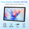 Tablette 10 pouces android 15 2026, 16 go ram, processeur 5 cœurs, écran hd ips 1280x800, double caméra, wifi 6 5g, bleutooth 5.