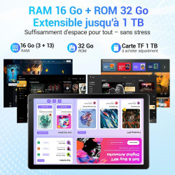 Tablette 10 pouces android 15 2026, 16 go ram, processeur 5 cœurs, écran hd ips 1280x800, double caméra, wifi 6 5g, bleutooth 5.