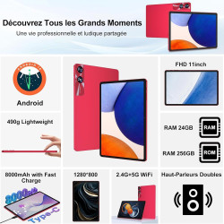 2026 tablette 11 pouces android 24go ram+256go rom(2 to tf),octa-core 2.0ghz, 8000mah, 5g wifi, widevine l1, 2k écran gms 5mp+13