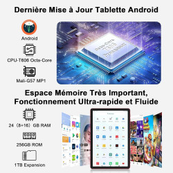 2026 tablette 11 pouces android 24go ram+256go rom(2 to tf),octa-core 2.0ghz, 8000mah, 5g wifi, widevine l1, 2k écran gms 5mp+13