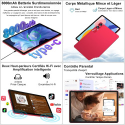 2026 tablette 11 pouces android 24go ram+256go rom(2 to tf),octa-core 2.0ghz, 8000mah, 5g wifi, widevine l1, 2k écran gms 5mp+13