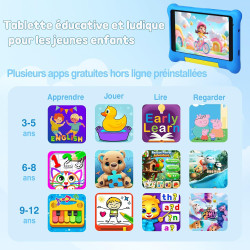 Tablette enfants 7 pouces android, tablette éducative pour enfant avec écran hd, 5 go ram + 32 go rom (tf 128 go), contrôle pare