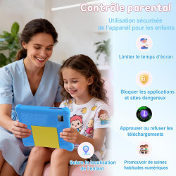 Tablette enfants 7 pouces android, tablette éducative pour enfant avec écran hd, 5 go ram + 32 go rom (tf 128 go), contrôle pare