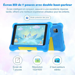 Tablette enfants 7 pouces android, tablette éducative pour enfant avec écran hd, 5 go ram + 32 go rom (tf 128 go), contrôle pare