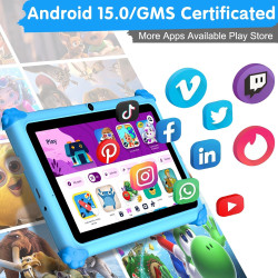 ascrecem Tablette Enfants 7 Pouces Android 15 Tablette pour Enfant avec 2.4G+5G WiFi6 Penta Core 6Go RAM 32Go ROM Double Caméra 