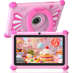 ascrecem Tablette Enfants 7 Pouces Android 15 Tablette pour Enfant avec 2.4G+5G WiFi6 Penta Core 6Go RAM 32Go ROM Double Caméra 