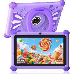 ascrecem Tablette Enfants 7 Pouces Android 15 Tablette pour Enfant avec 2.4G+5G WiFi6 Penta Core 6Go RAM 32Go ROM Double Caméra 