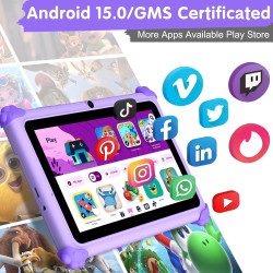 ascrecem Tablette Enfants 7 Pouces Android 15 Tablette pour Enfant avec 2.4G+5G WiFi6 Penta Core 6Go RAM 32Go ROM Double Caméra 