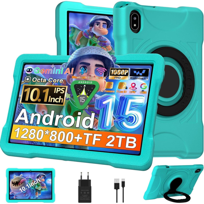Tablette 10 pouces android 15 avec 30go ram+tf 2to,octa-core 2.0 ghz/gms, gemini ai/widevine l1,wifi 6/bleutooth 5.0,5mp+8mp,128
