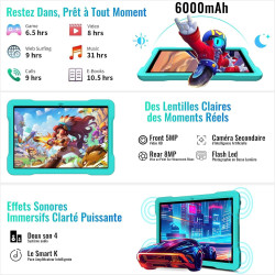 Tablette 10 pouces android 15 avec 30go ram+tf 2to,octa-core 2.0 ghz/gms, gemini ai/widevine l1,wifi 6/bleutooth 5.0,5mp+8mp,128