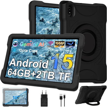 Tablette 10 pouces avec 30go ram+tf 2to,octa-core 2.0 ghz/gms, gemini ai/widevine l1/éducative,5g wifi/bleutooth 5.0,5mp+8mp/fhd