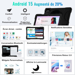 Tablette 10 pouces avec 30go ram+tf 2to,octa-core 2.0 ghz/gms, gemini ai/widevine l1/éducative,5g wifi/bleutooth 5.0,5mp+8mp/fhd