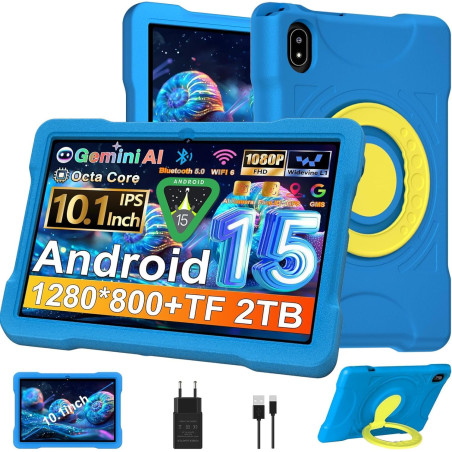 Tablette 10 pouces avec 30go ram+tf 2to,octa-core 2.0 ghz/gms, gemini ai/widevine l1/éducative,5g wifi/bleutooth 5.0,5mp+8mp/fhd