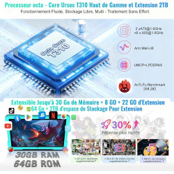 Android 15 tablette 10 pouces 30go ram+64go rom(tf 2to), widevine l1, octa-core, 5g wifi 6 tablette, ips 1280 * 800,gemini ai, 6