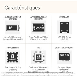 Microsoft Surface Pro | Copilot+ PC | Ecran Tactile LCD 12” | Snapdragon® X Plus | 16Go RAM | Stockage 512Go | Dernier Modèle | 