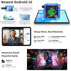 TECLAST T65 Tablette 13.4" Android 16, Écran 120Hz, Tablette avec Clavier et Stylet, Dual SIM 4G LTE, 256 Go ROM, 10000mAh, Wide