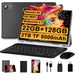 2026 tablette 10 pouces android octa core avec 22go ram + 128go rom (2to tf) | 5g + 2.4g wifi | fhd | gms | bleutooth 5.0 | 8mp 