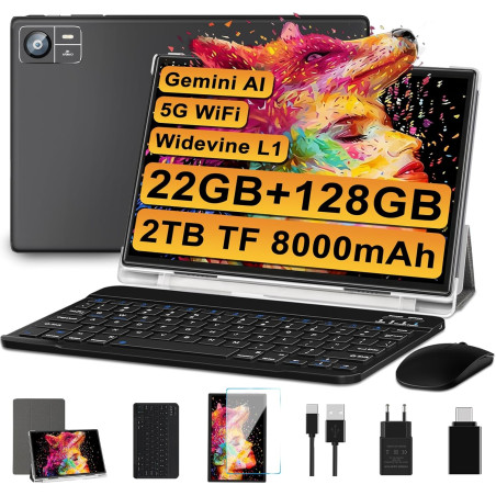 2026 tablette 10 pouces android octa core avec 22go ram + 128go rom (2to tf) | 5g + 2.4g wifi | fhd | gms | bleutooth 5.0 | 8mp 