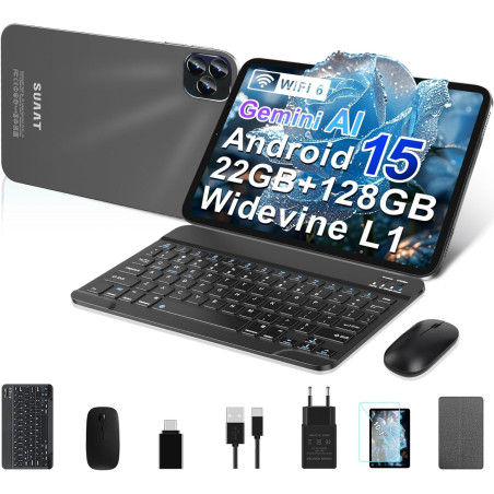GOODTEL Tablette Android 15 10.1 Pouces 22Go RAM + 128Go ROM (2TB TF), Octa-Core, WLAN 5G, Gemini AI, GMS, Widevine L1, 8MP+5MP,