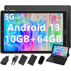 GOODTEL Tablette 10 Pouces Android 13 Quad-Core avec 10Go RAM + 64Go ROM (1To TF) | 5G + 2.4G WiFi | 6000mAh | GMS | BT5.0 | 8MP