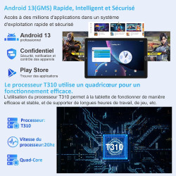 GOODTEL Tablette 10 Pouces Android 13 Quad-Core avec 10Go RAM + 64Go ROM (1To TF) | 5G + 2.4G WiFi | 6000mAh | GMS | BT5.0 | 8MP