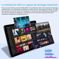 GOODTEL Tablette 10 Pouces Android 13 Quad-Core avec 10Go RAM + 64Go ROM (1To TF) | 5G + 2.4G WiFi | 6000mAh | GMS | BT5.0 | 8MP
