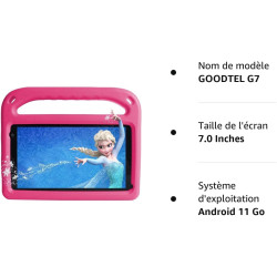 Goodtel tablette enfants android 11 de 7 pouces, 32go rom, wifi, bleutooth, gps, play store installé, double caméra, contrôle pa