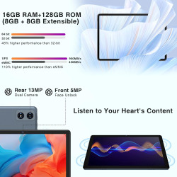 Tablette 10 Pouces Android, 8000mAh, Tablet tactiles avec étui, 16Go RAM+128Go ROM(TF 1To), Octa-Core 2.0GHz, WiFi 5G/2.4G,BT 5.