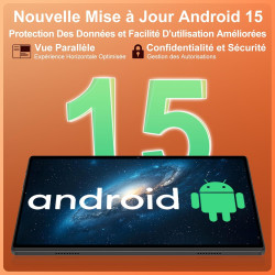 Tablette Android 15 10 Pouces, 30Go RAM 128Go Extensible 1To, Octo-Core, 8000mAh, Corps métal, caméras 5MP+8MP, WiFi2.4G/5G, Fac