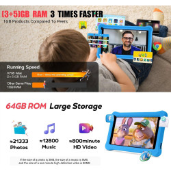 Tablette Enfants 7 Pouces Android 13 Tablette avec GMS Certified,8（3+5）GB RAM 64GB ROM (TF CARD 128GB),Applications Pré-Installé