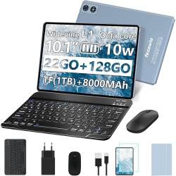 fezawio Tablette Tactile 10 Pouces Android 14, 22Go RAM+128Go ROM(Extensible 1To)|5MP+8MP|5G Wi-FI|Certifié Widevine L1|Processe
